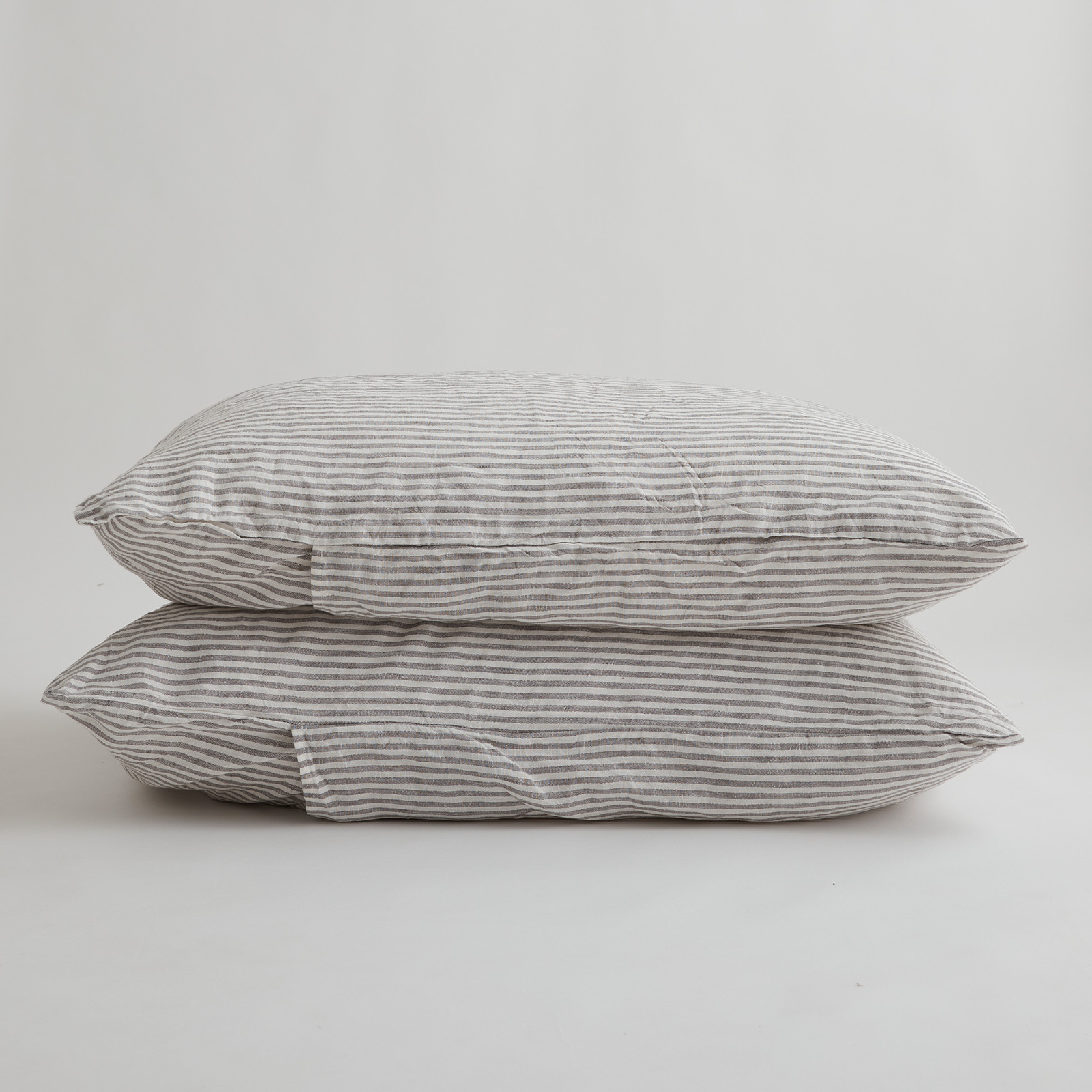 100% Pure Linen Soft Grey Stripes Standard Pillowcase Set (2)