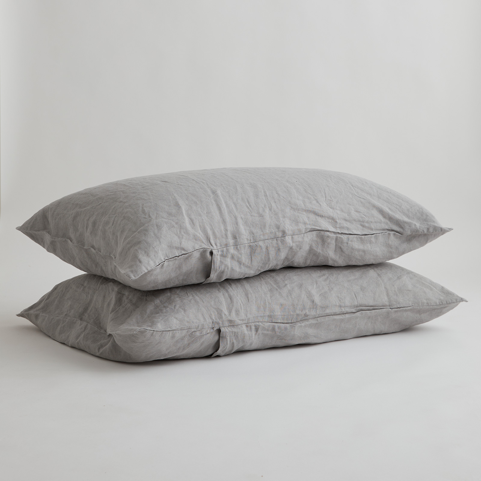KING SIZE 100% Pire Linen Soft Grey Pillowcase Set (2)