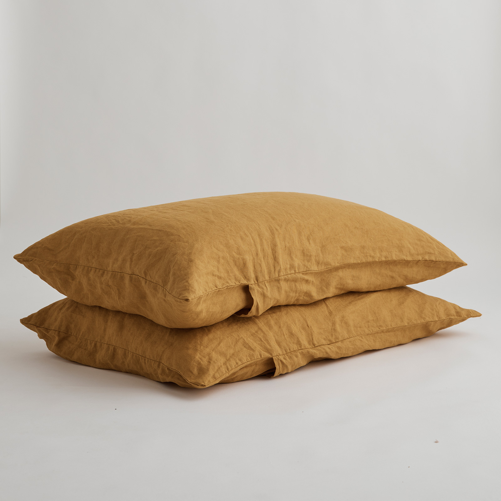 KING SIZE 100% Pure Linen Mustard Pillowcase Set (2)