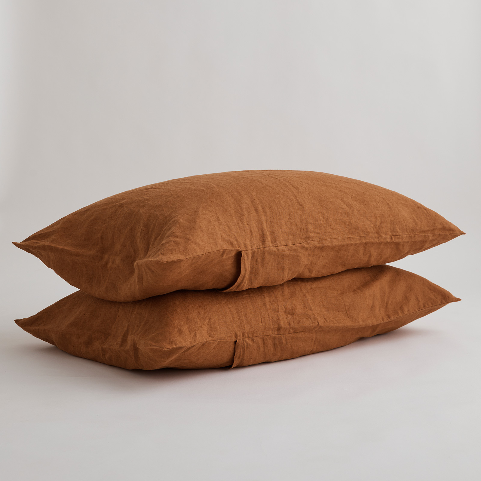KING SIZE 100% Pure Linen Ochre Pillowcase Set (2)
