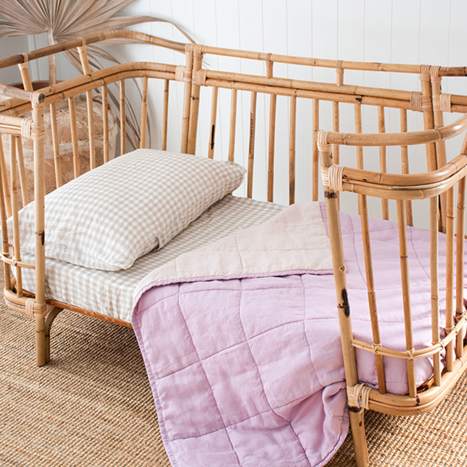 Lilac & Blush French linen Cot Duvet/Play Mat