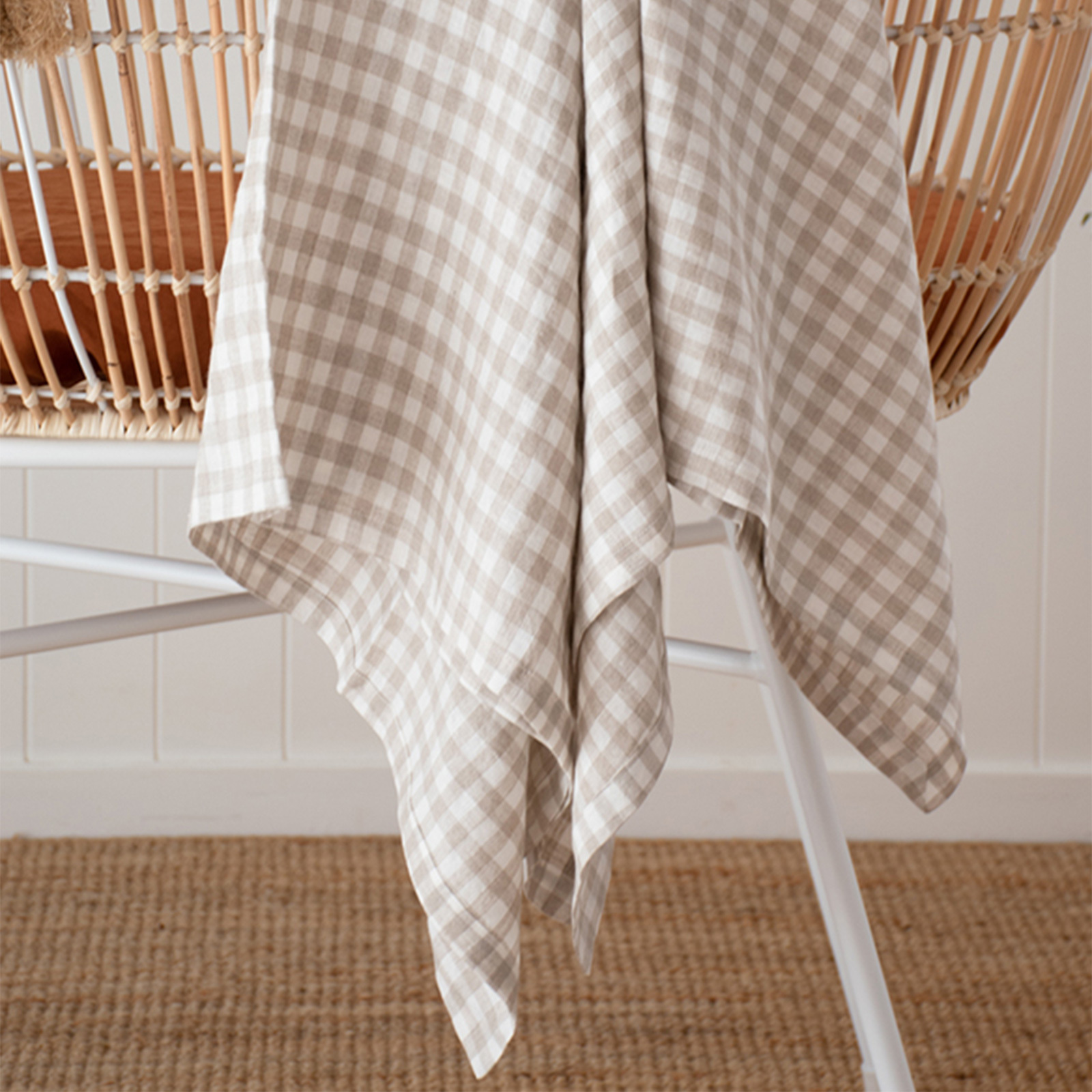 Beige Gingham French linen Swaddle