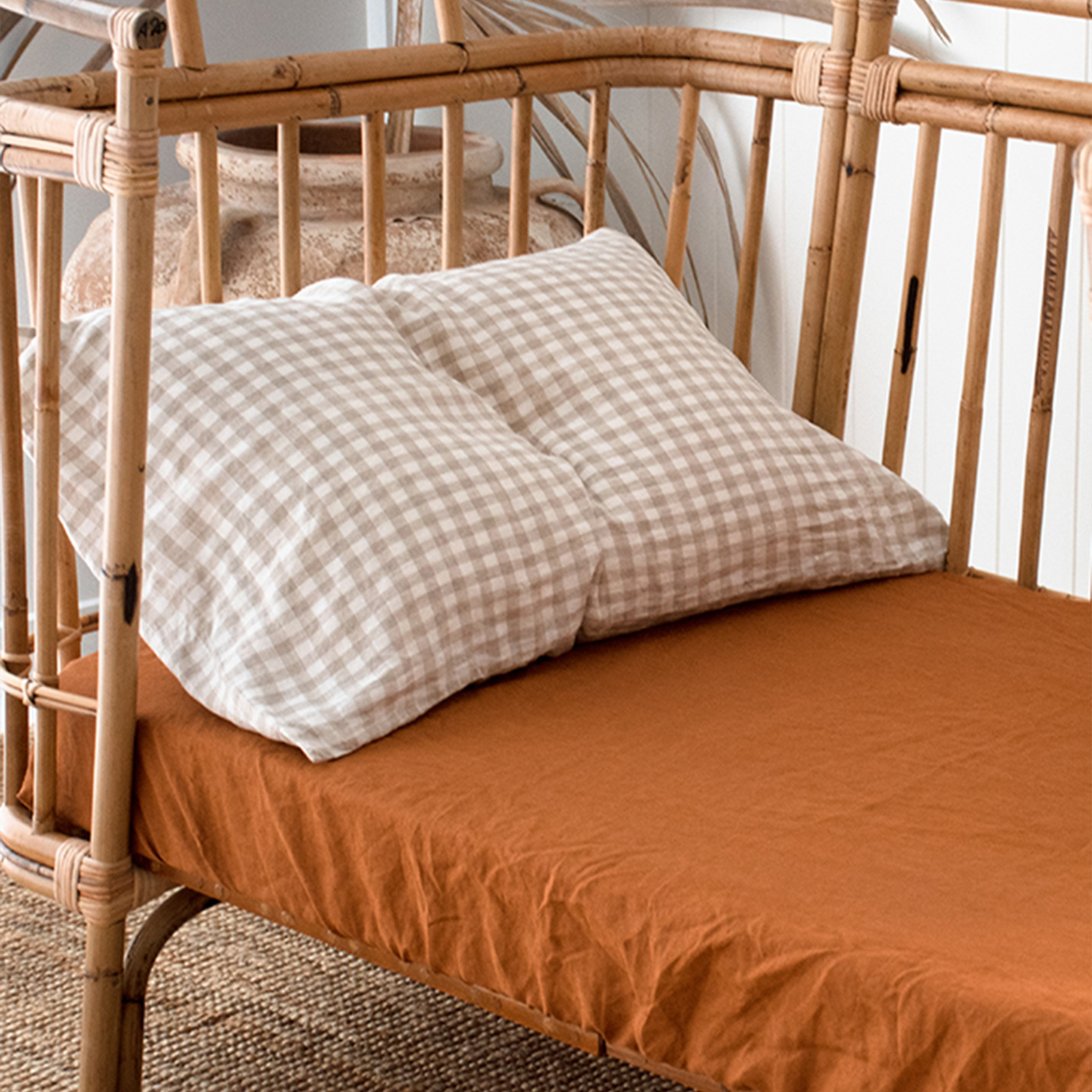 Ochre French linen Cot Sheet