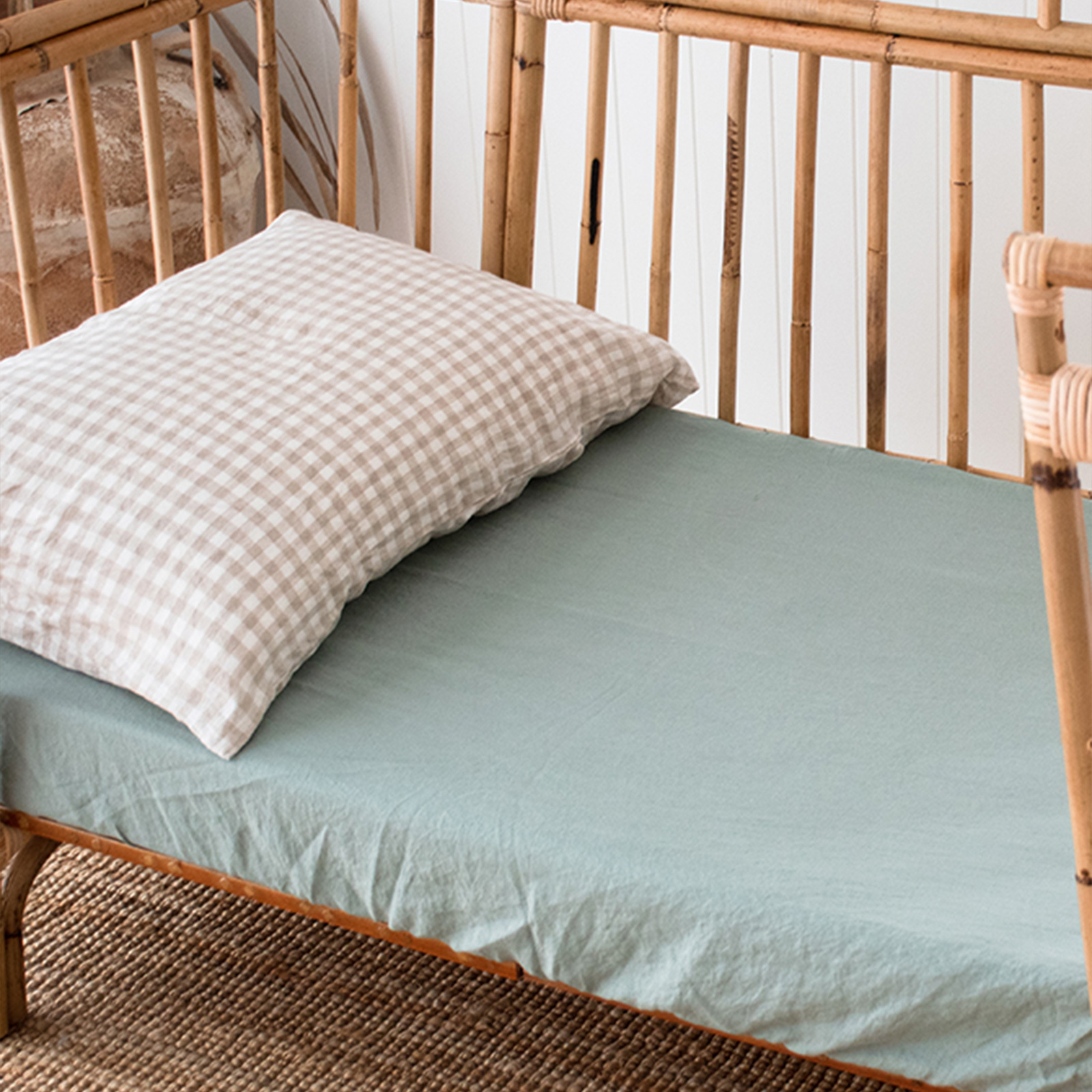 Sage French linen Cot Sheet