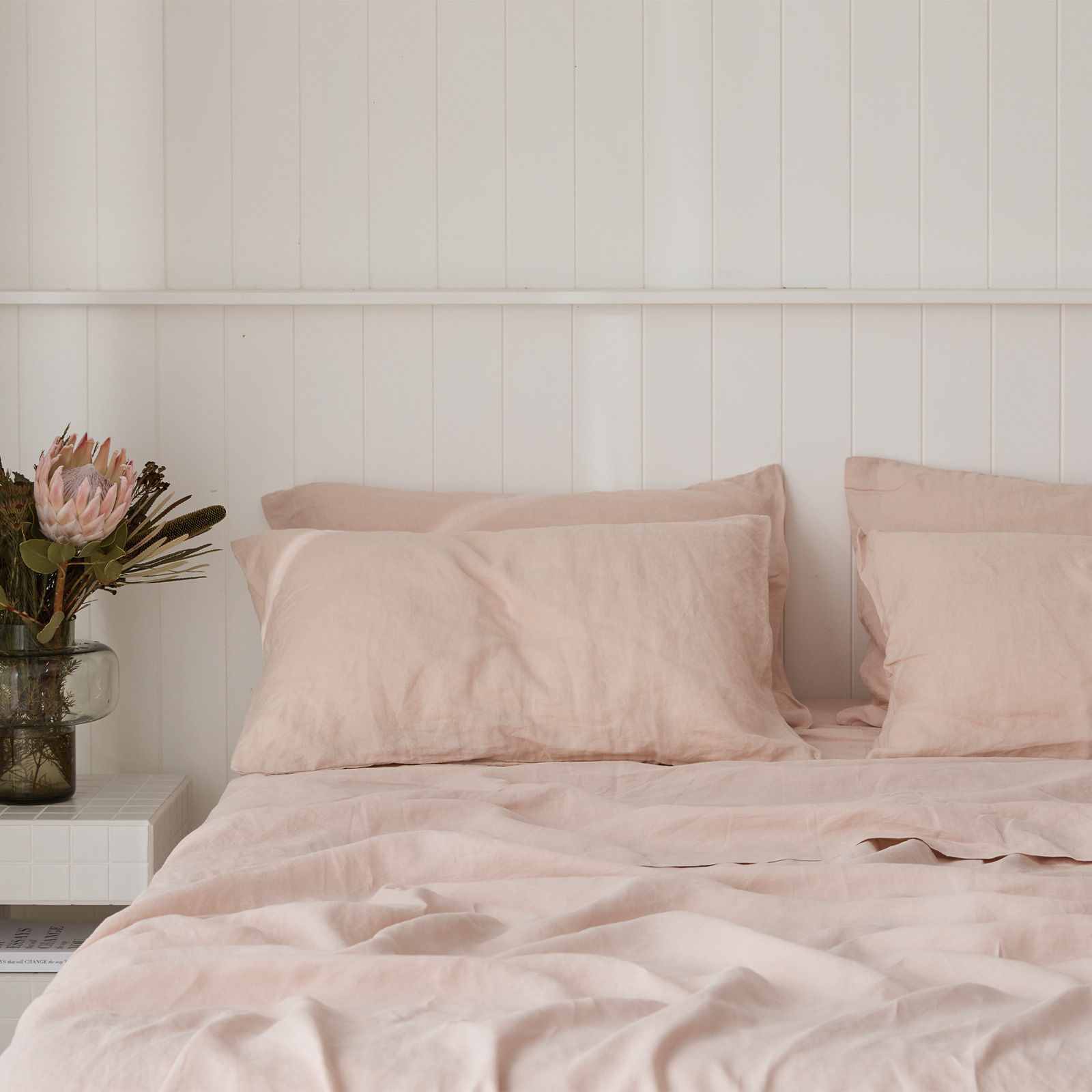 100% pure French linen sheet set in Blush