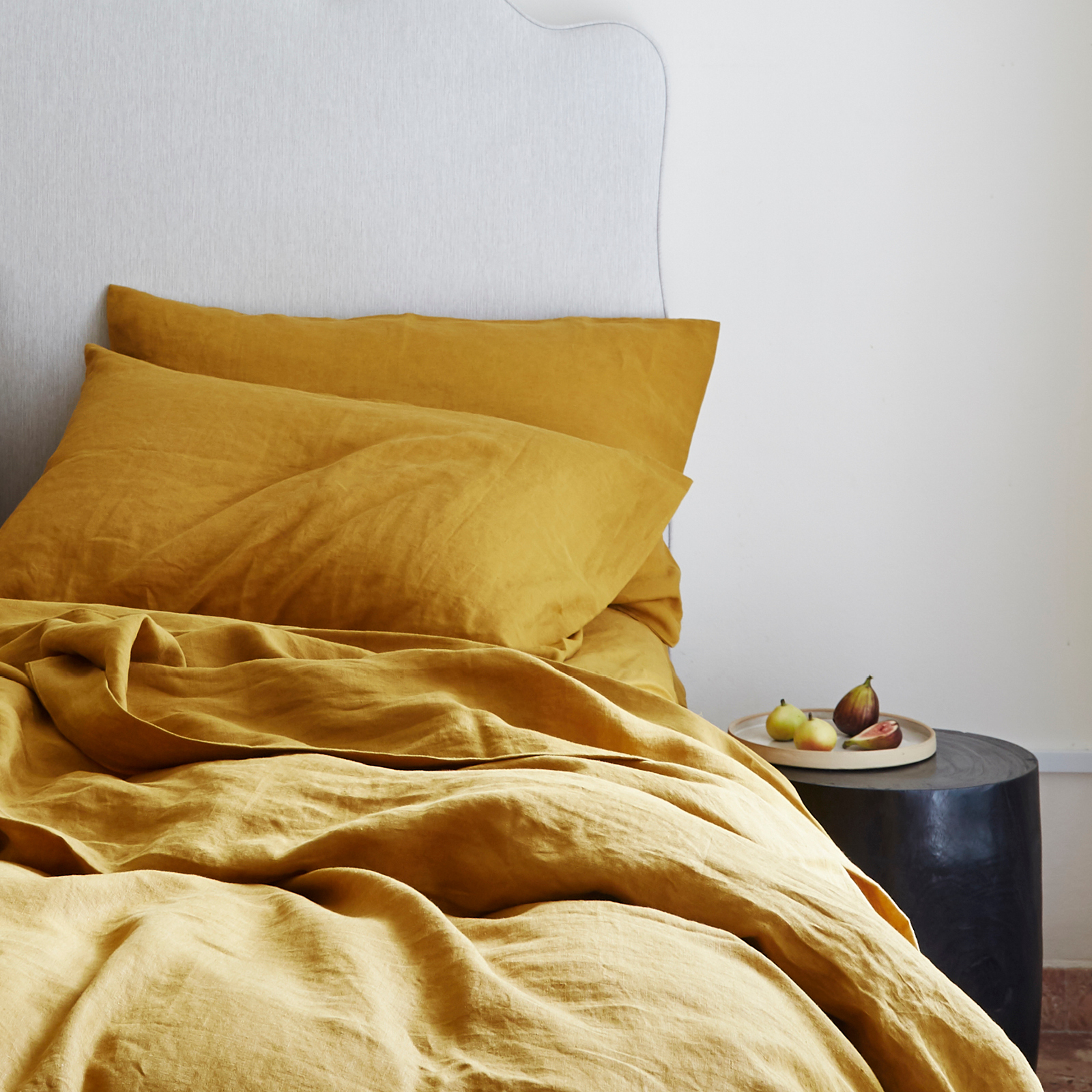 100% pure French linen sheet set in Mustard