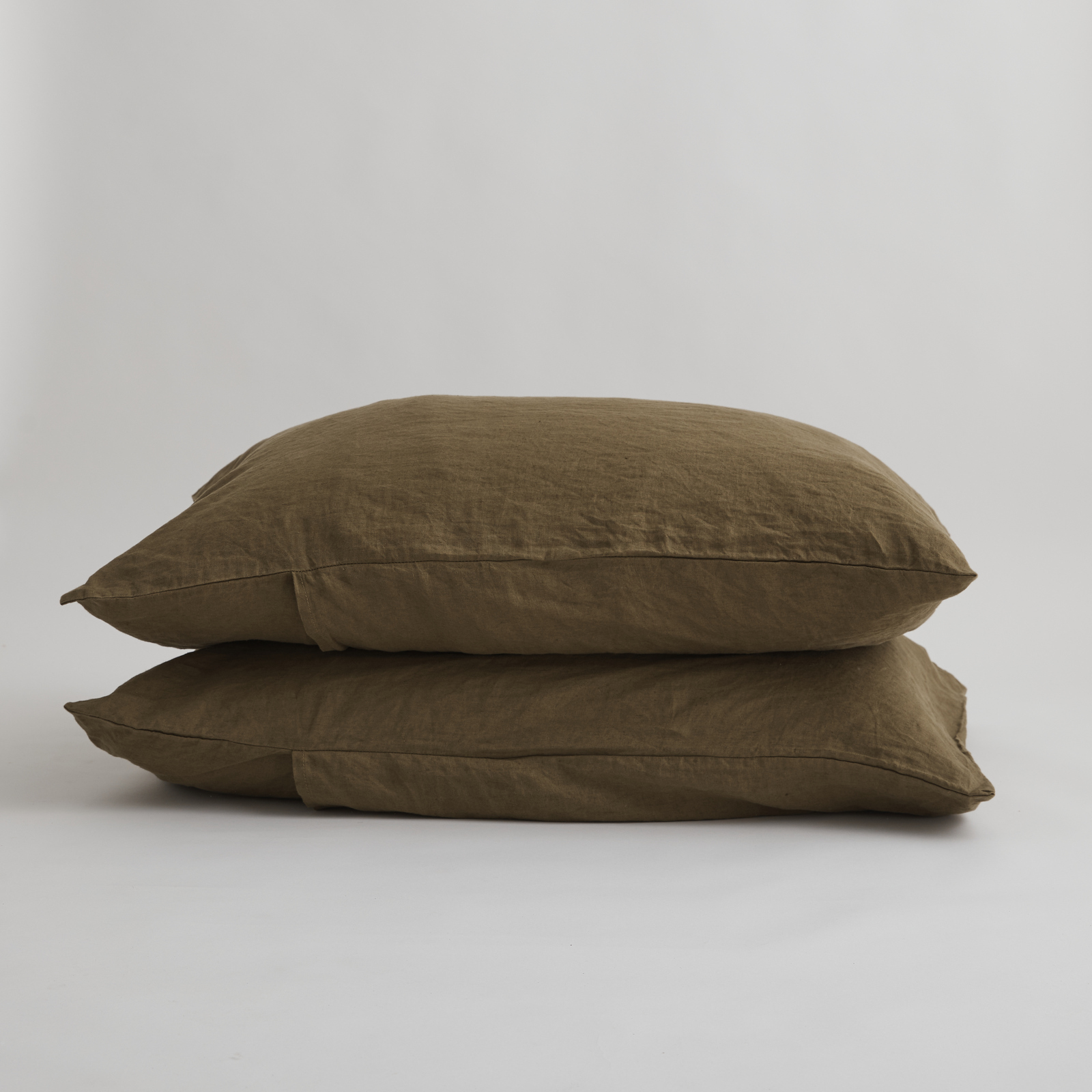 100% Pure Linen Olive Standard Pillowcase Set (2)
