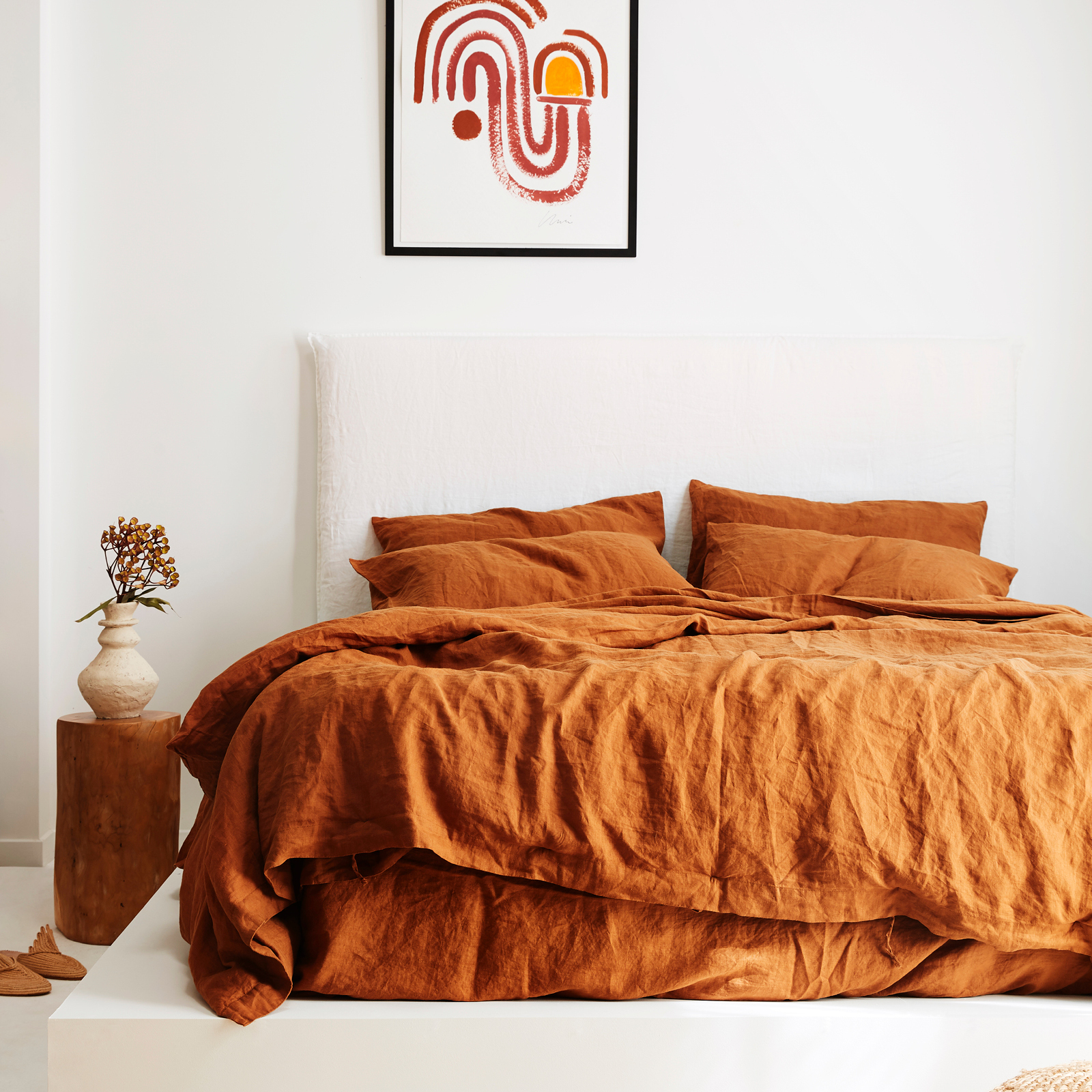 100% pure French linen Duvet Cover in Ochre