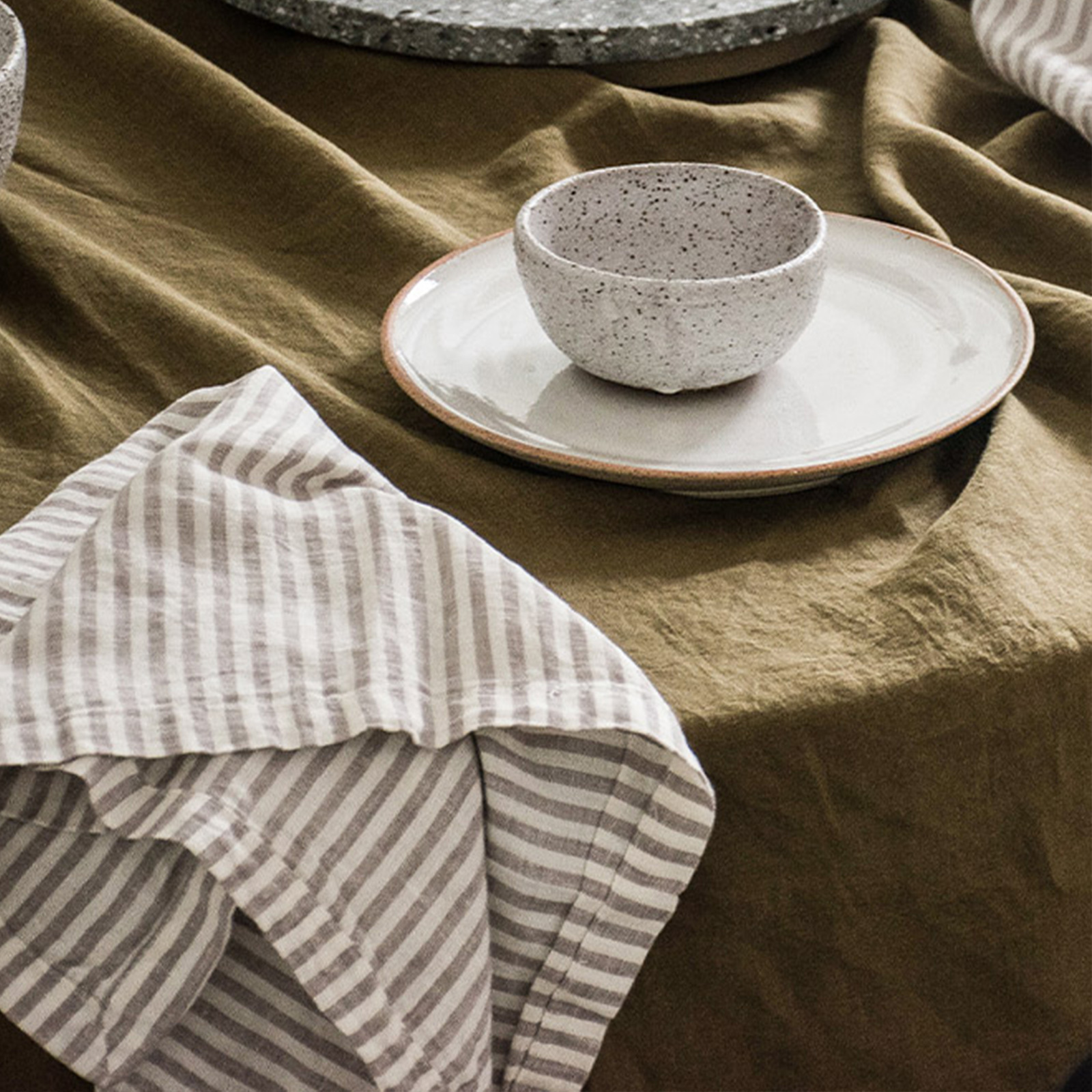Pure French linen Napkins in Soft Grey Stripes (set of 4)