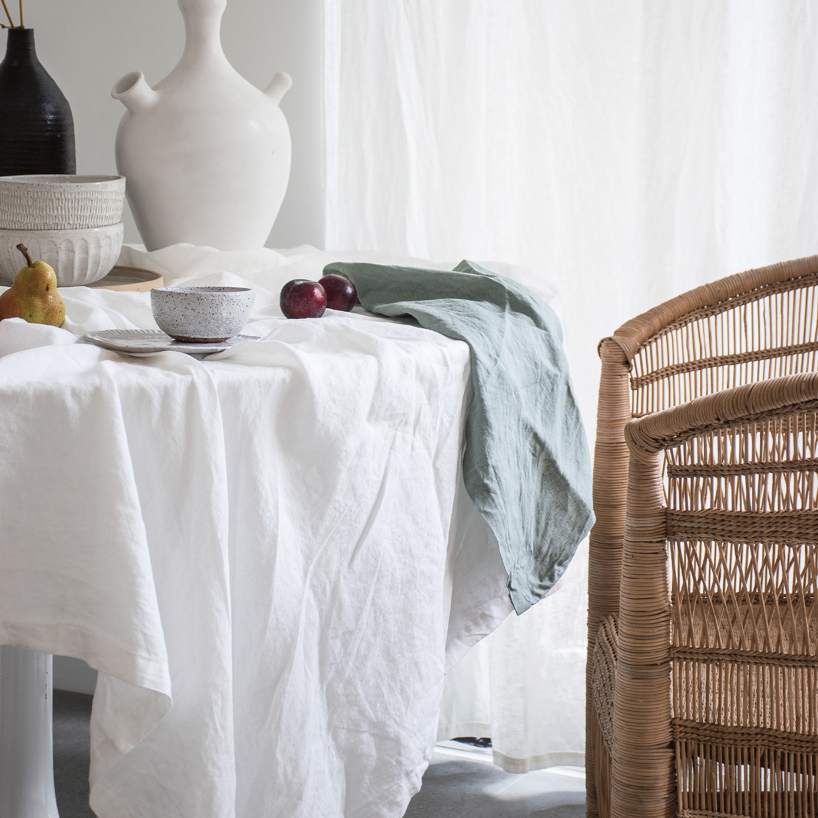 French Linen table cloth in Milk