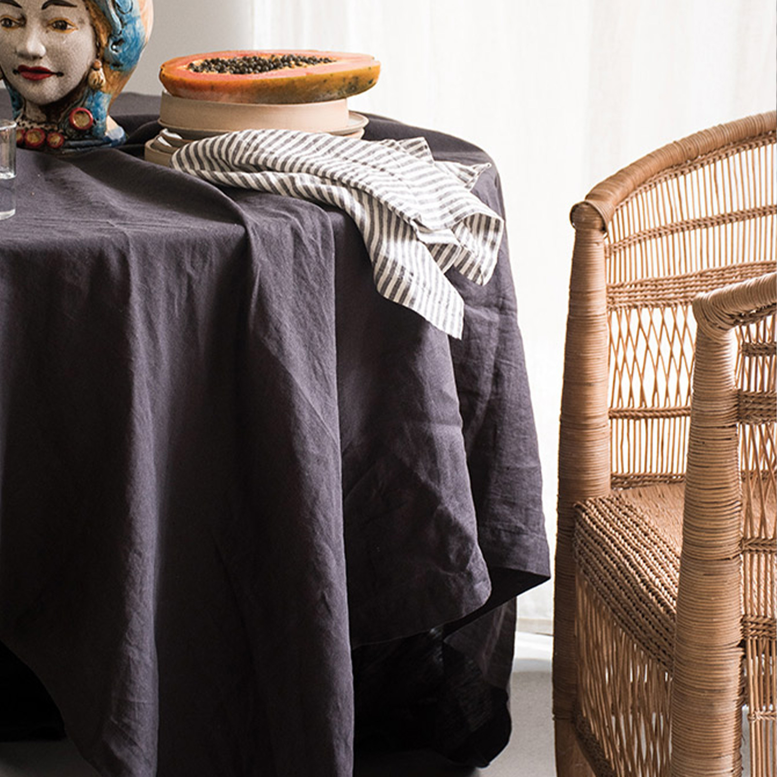French Linen Table Cloth in Inky Charcoal
