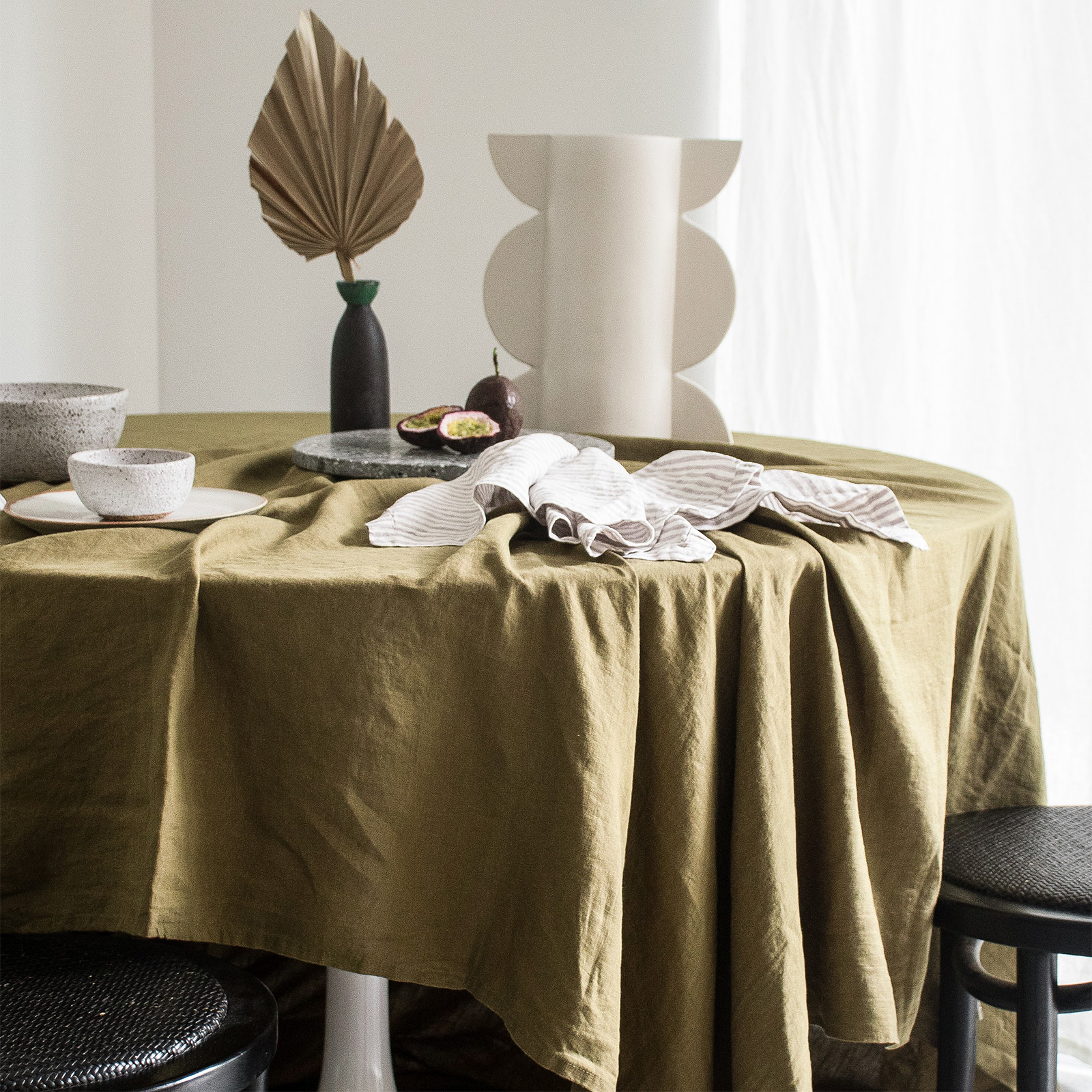 French Linen Table Cloth in Olive