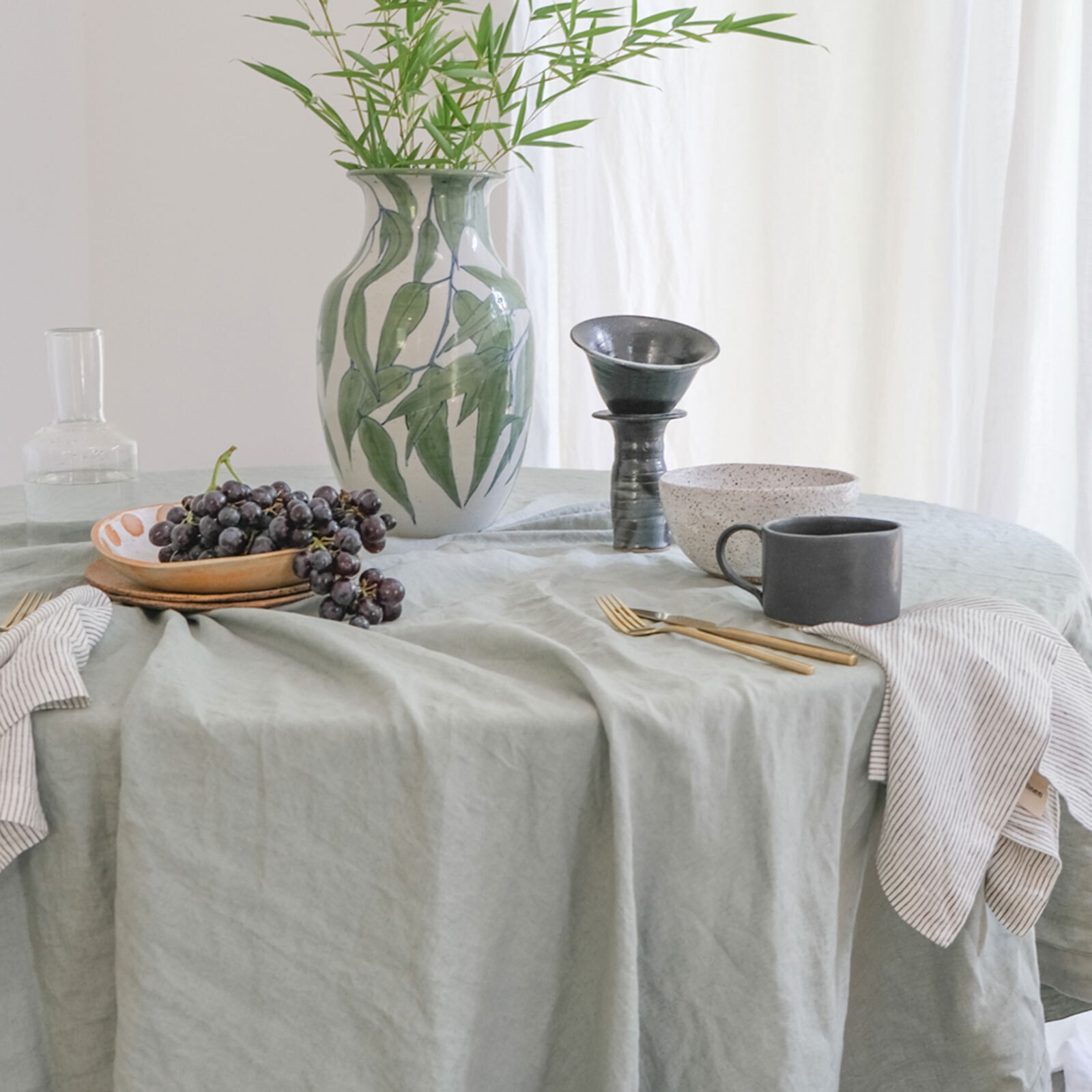 French linen Table Cloth in Sage