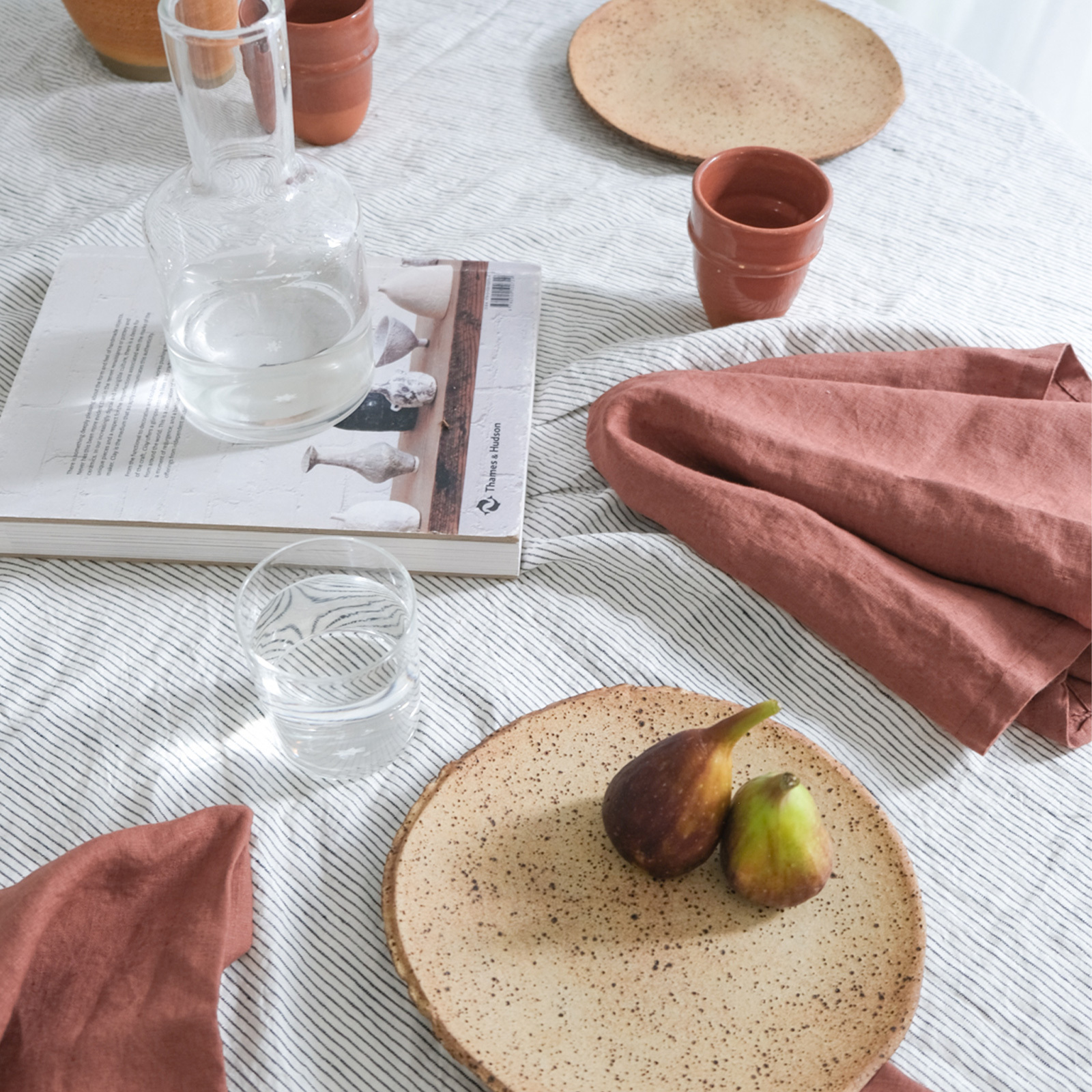 French linen Table Cloth in Pinstripe