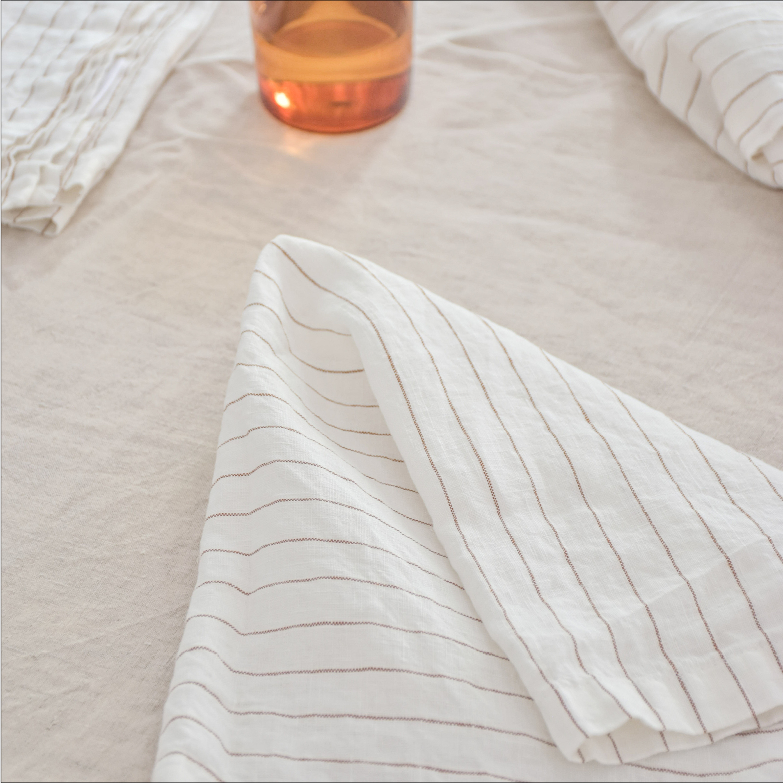 Pure French linen Napkins in Cocoa Stripe (set of 4)