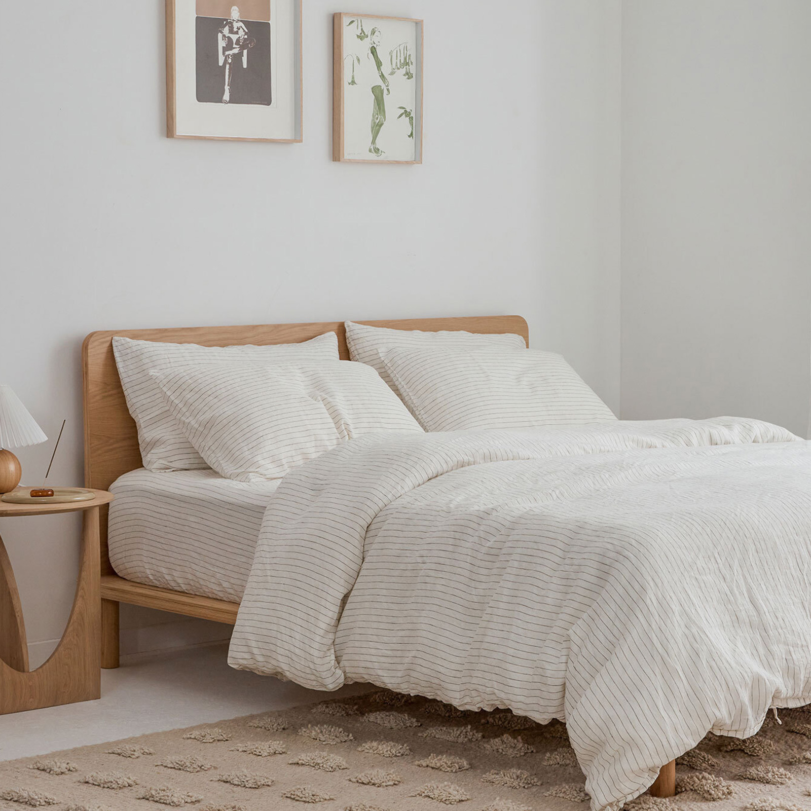 100% pure French linen Duvet Cover in Olive Stripe