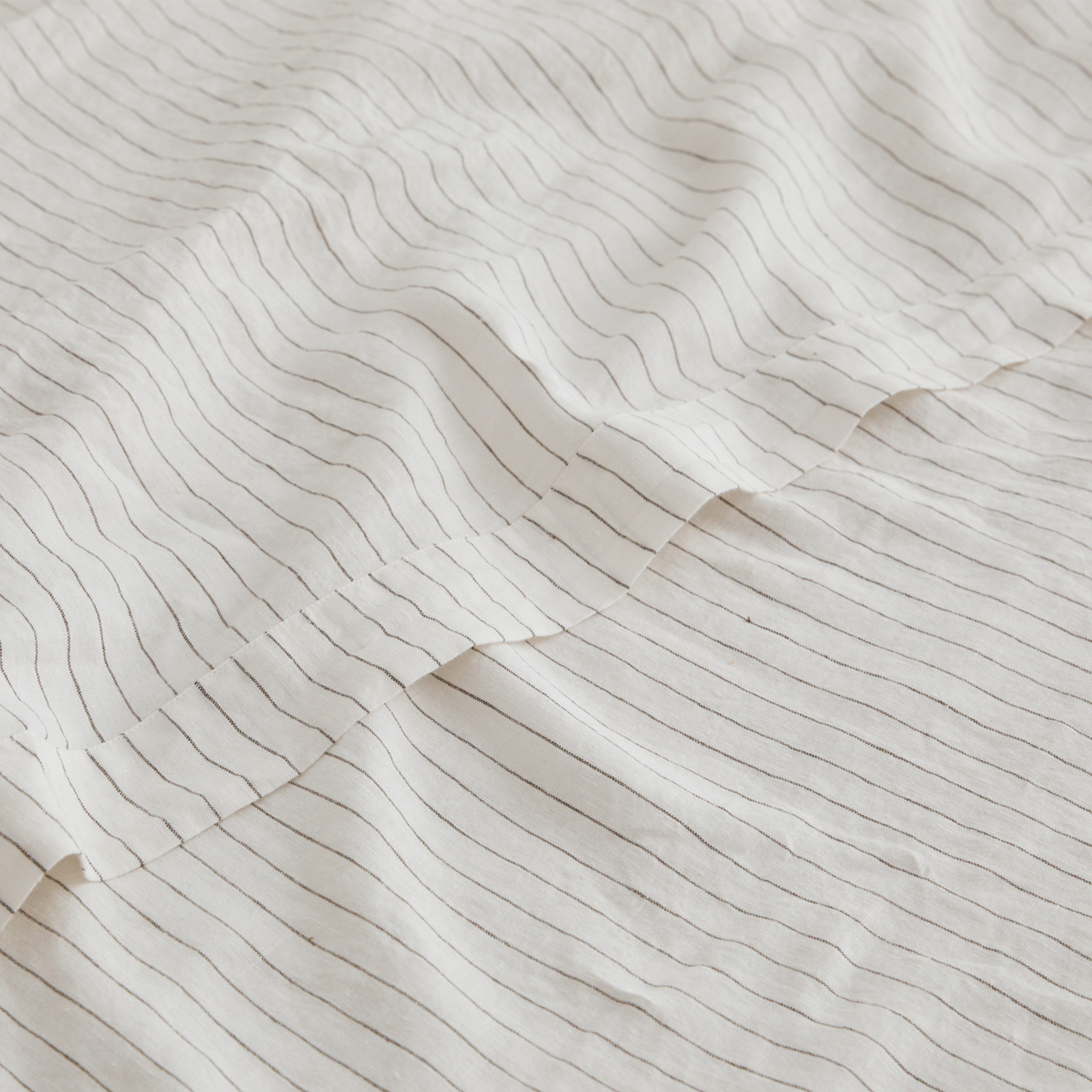 French linen Flat Sheet in Olive Stripe