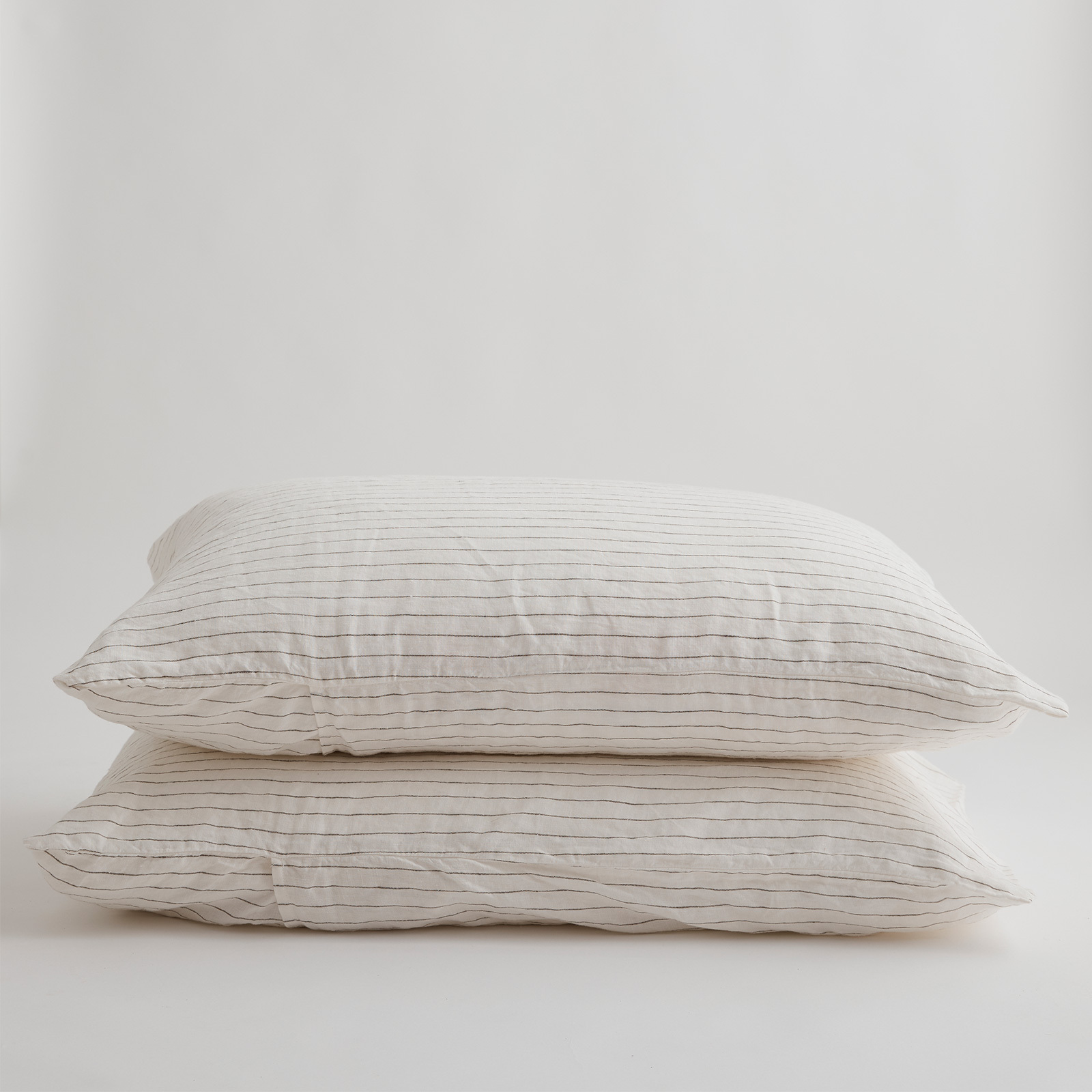 100% Pure Linen Olive Stripe Standard Pillowcase Set (2)