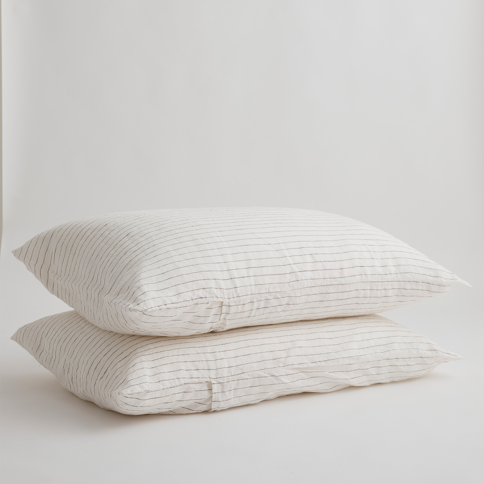 KING SIZE 100% Pure Linen Olive Stripe Pillowcase Set (2)