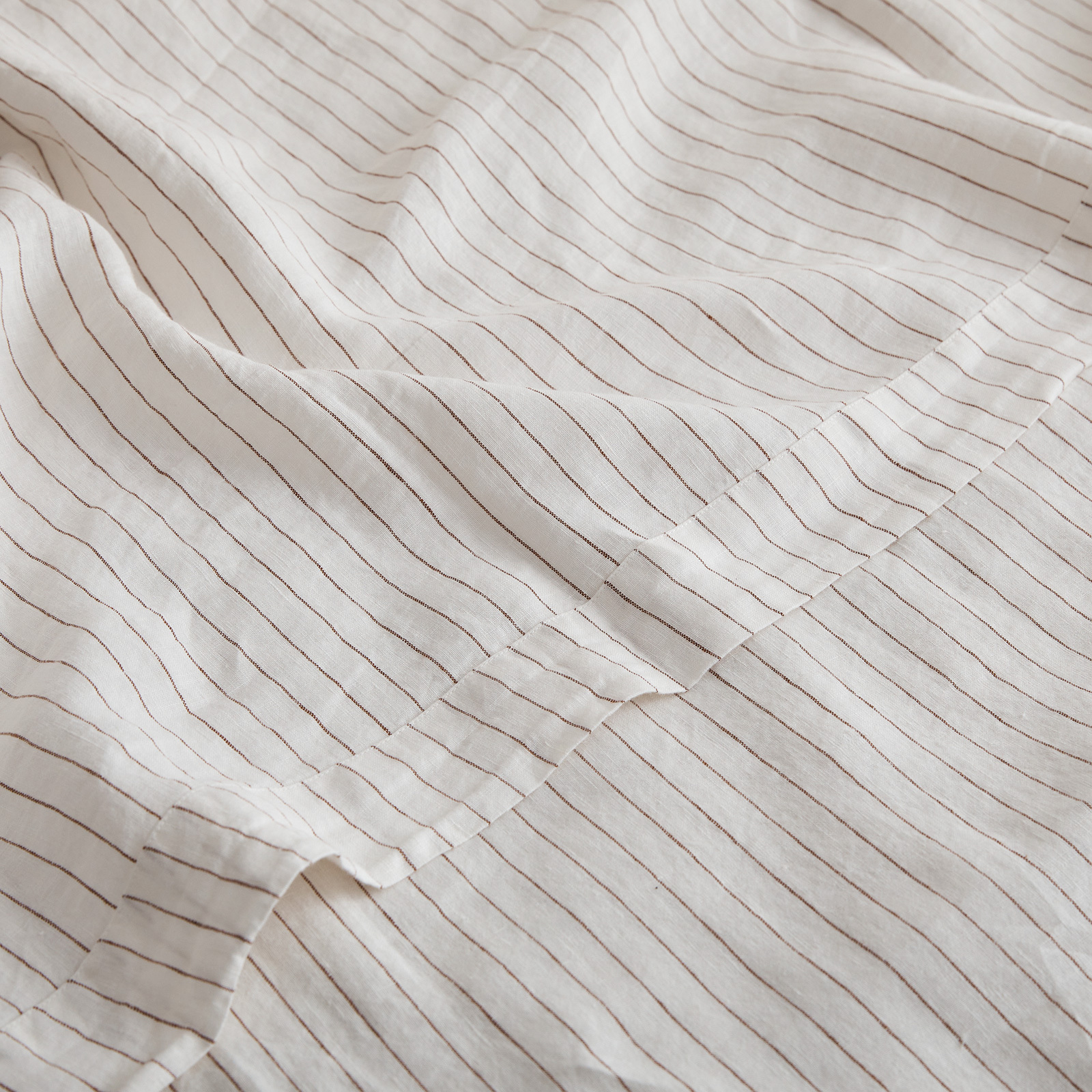 French linen Flat Sheet in Cocoa Stripe
