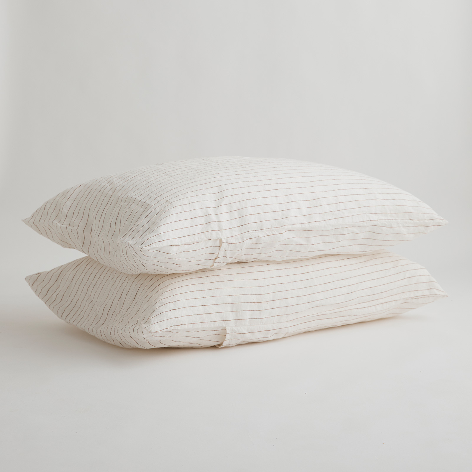KING SIZE 100% Pure Linen Cocoa Stripe Pillowcase Set (2)