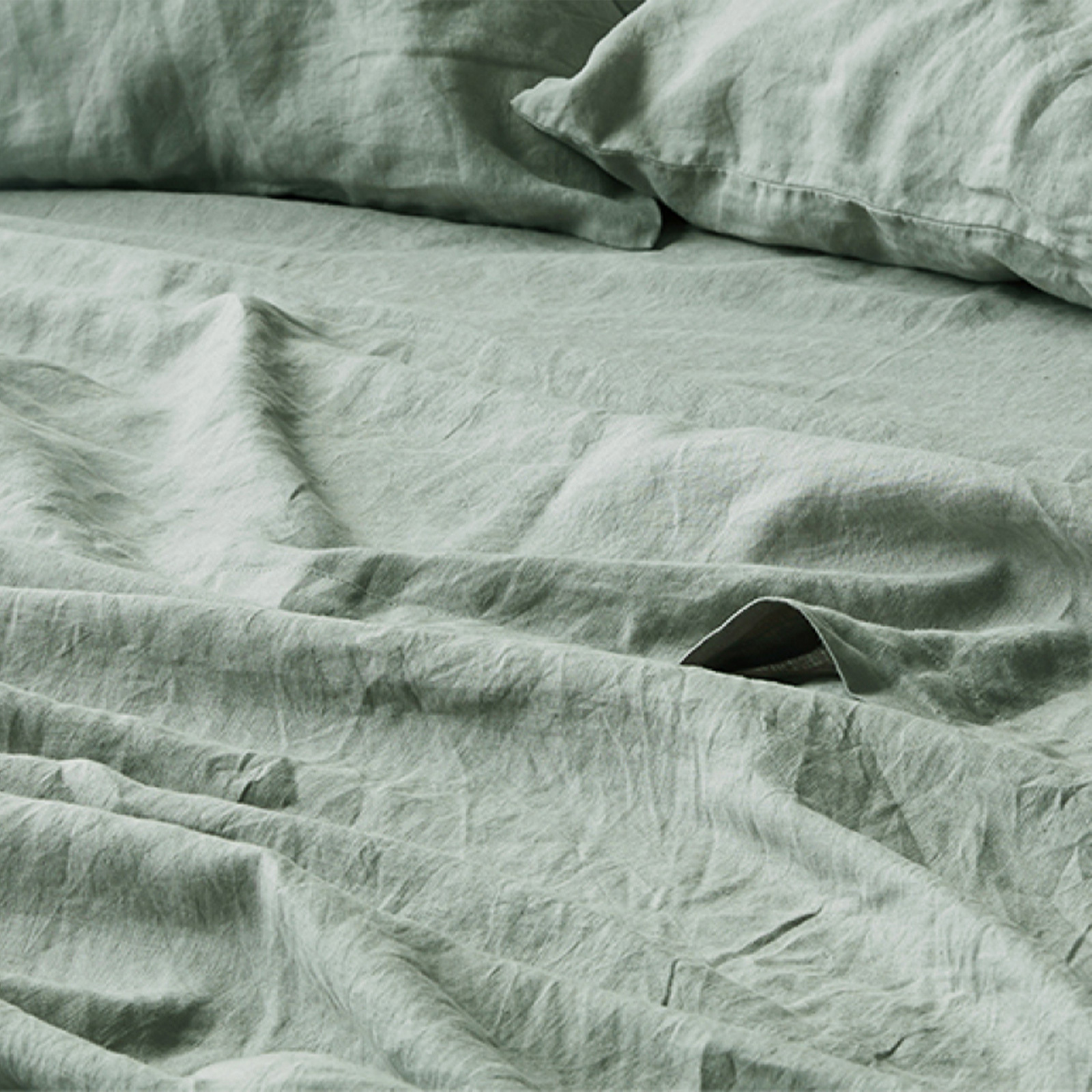 French linen flat sheet in Sage