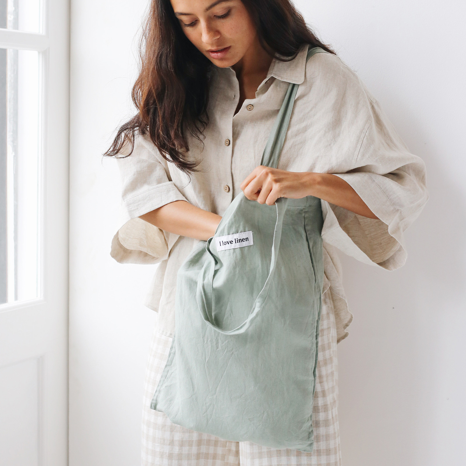 French Linen Market Bag in Sage