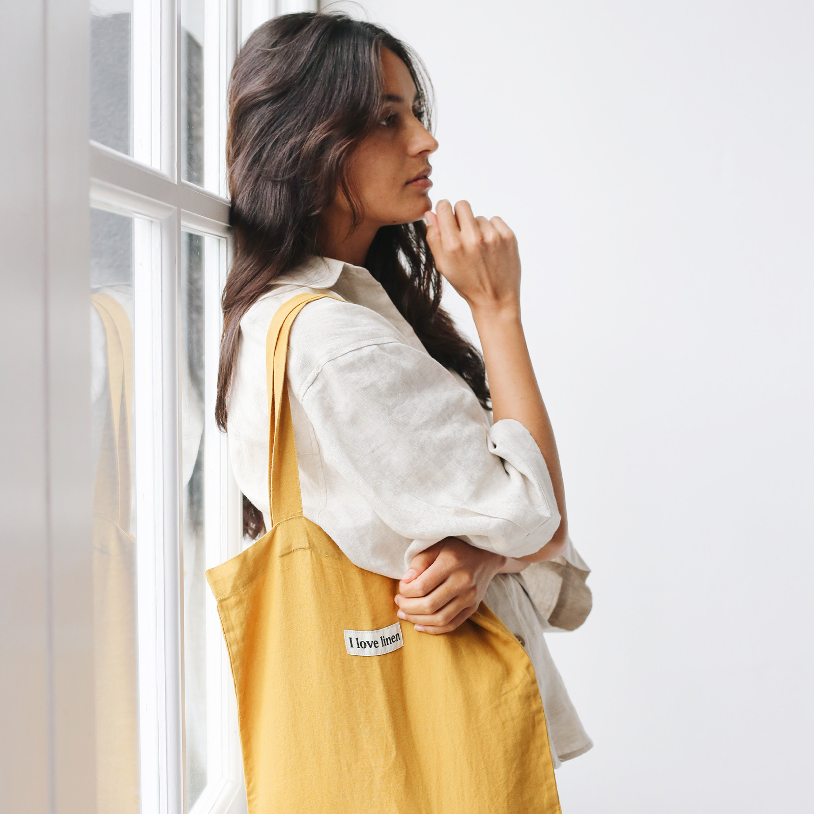 French Linen Market Bag in Mustard