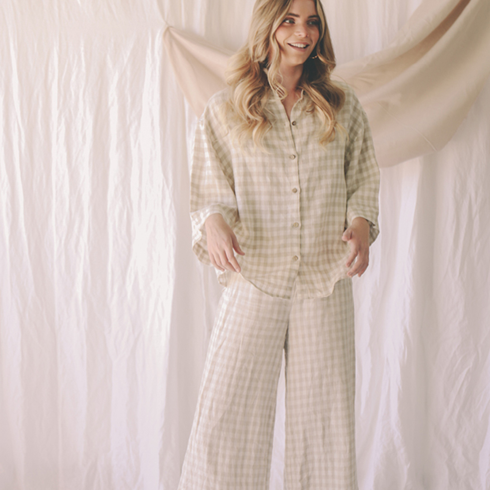 Ruby Lounge Set in Beige Gingham 