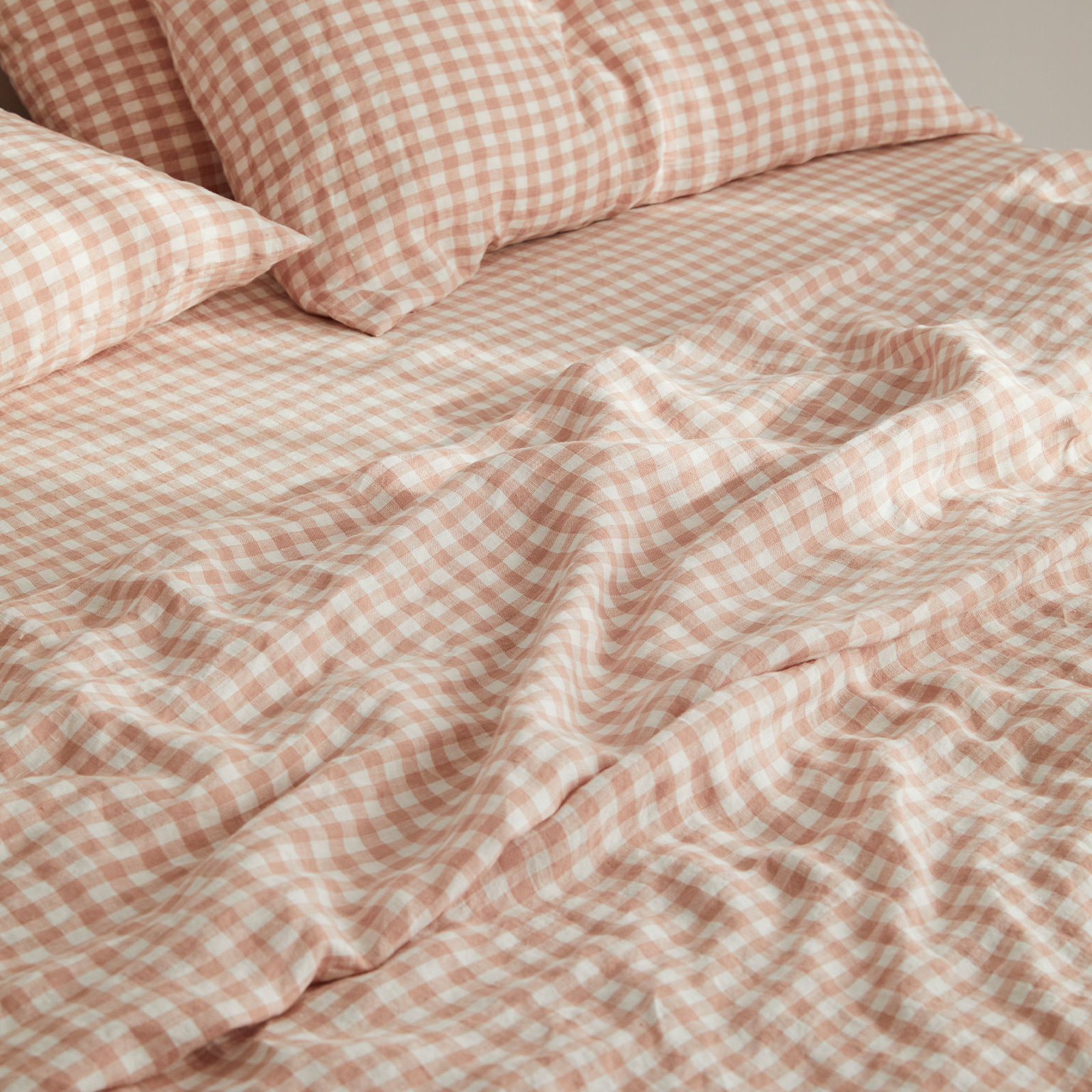 French linen Flat Sheet in CLAY Gingham
