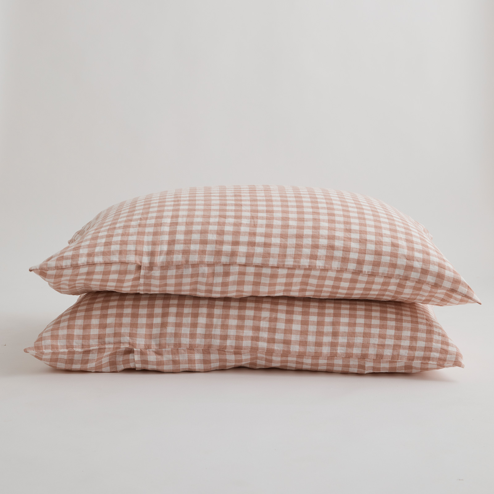 100% Pure Linen CLAY Gingham Standard Pillowcase Set (2)