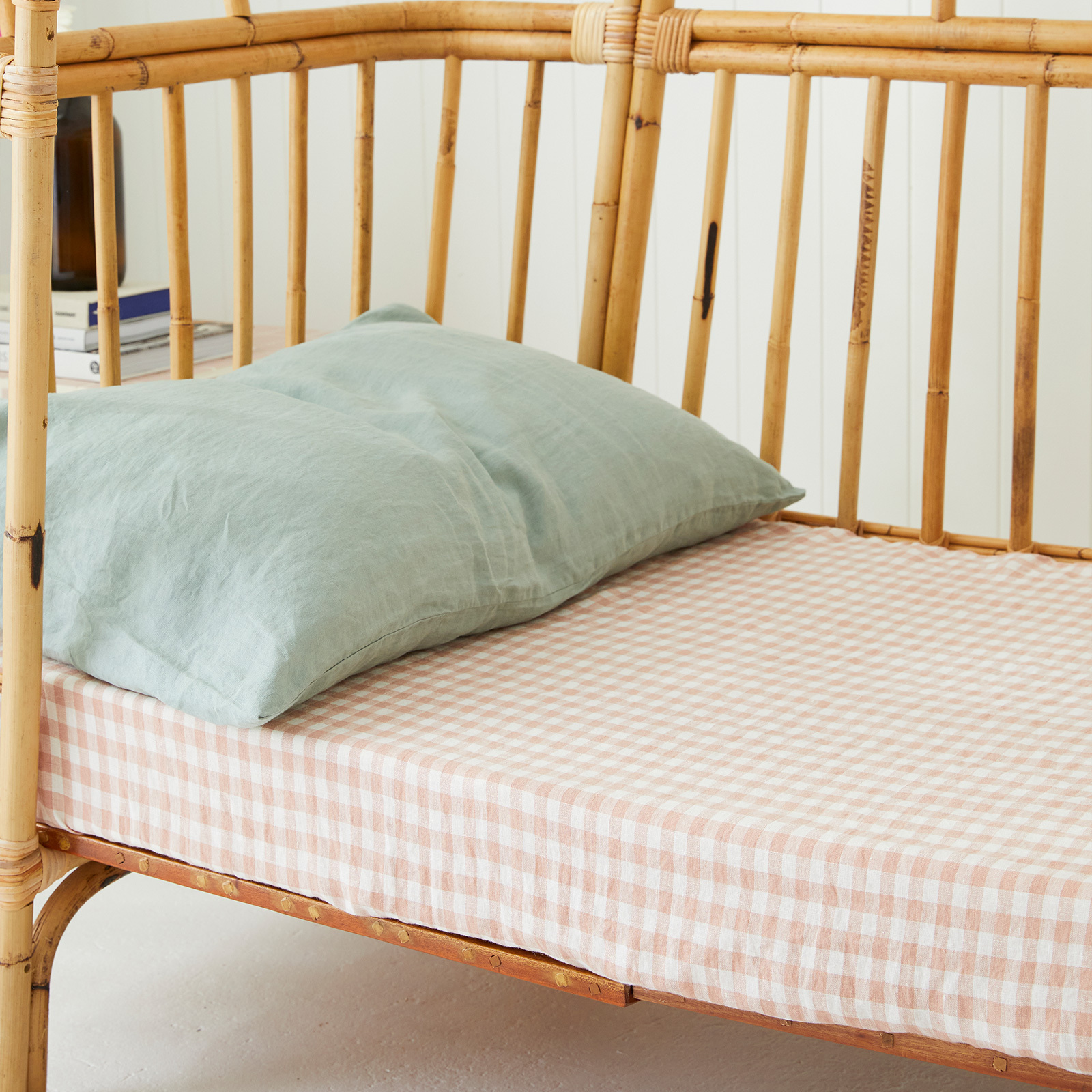 CLAY Gingham French linen Cot Sheet