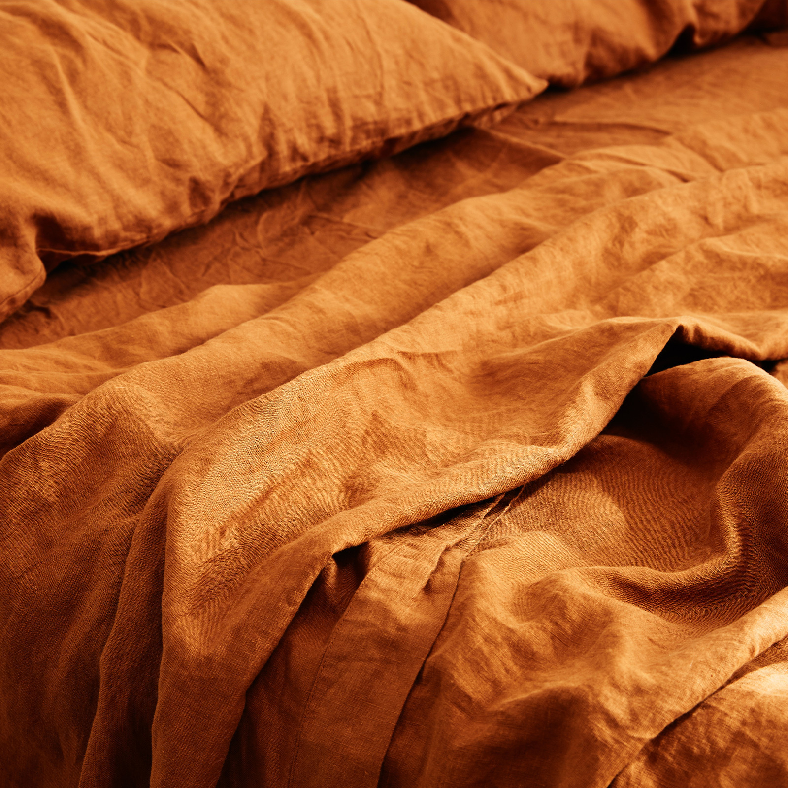 French linen flat sheet in Ochre