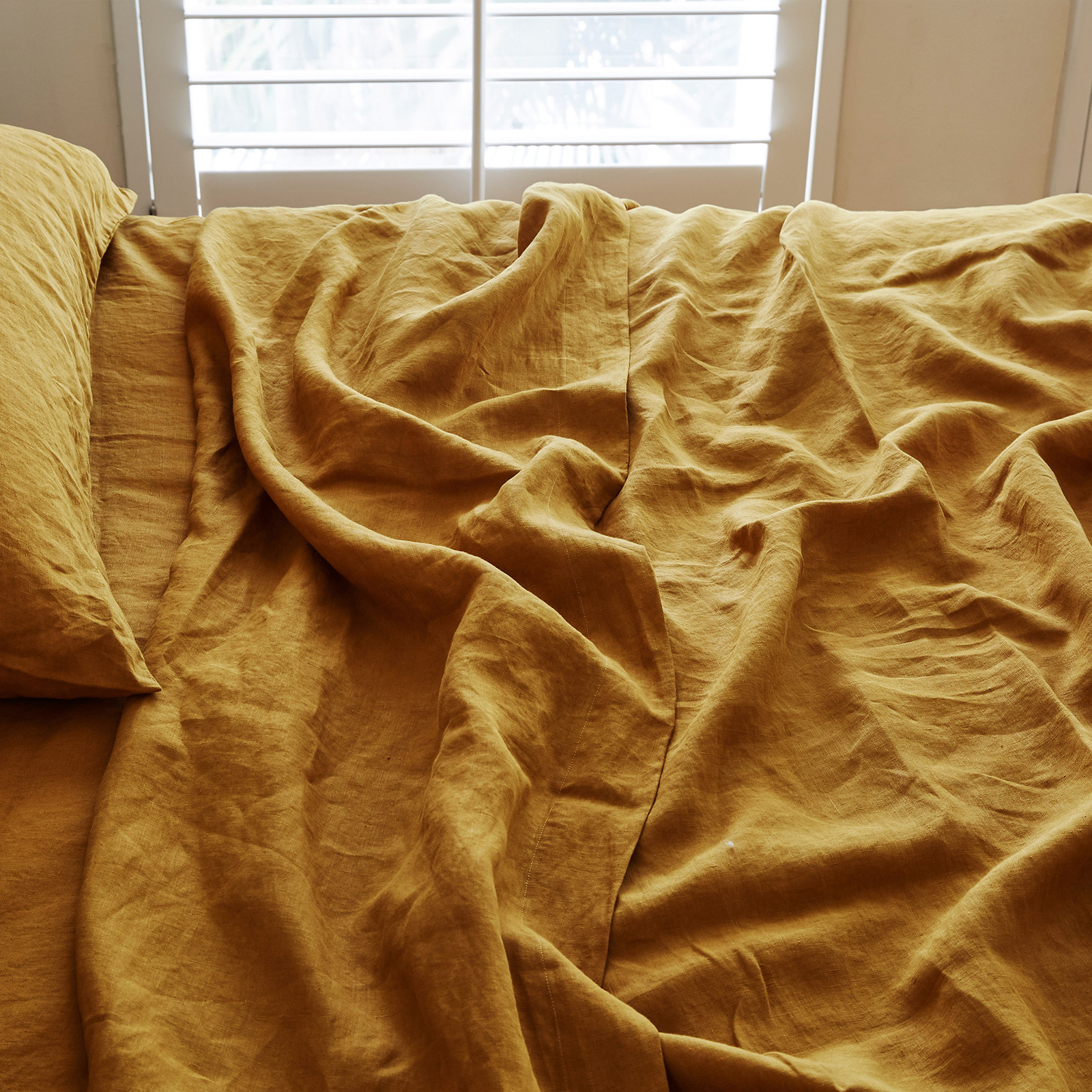 French linen flat sheet in Mustard