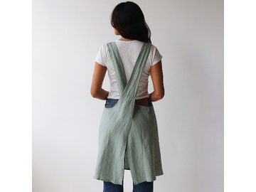 French linen Apron in Sage