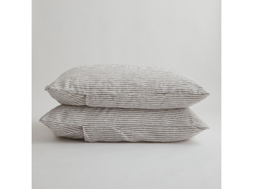 100% Pure Linen Soft Grey Stripes Standard Pillowcase Set (2)