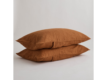 KING SIZE 100% Pure Linen Ochre Pillowcase Set (2)