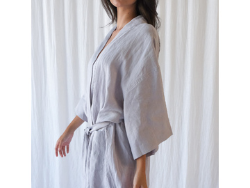 French Linen Robe in Soft Grey