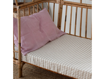 Beige Gingham French linen Cot Sheet