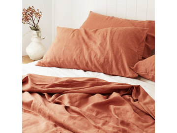 100% pure French linen sheet set in Desert Rose