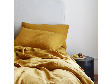 100% pure French linen sheet set in Mustard