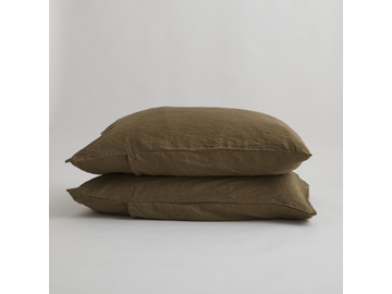 100% Pure Linen Olive Standard Pillowcase Set (2)