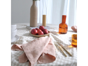 French linen Table Cloth in Beige Gingham
