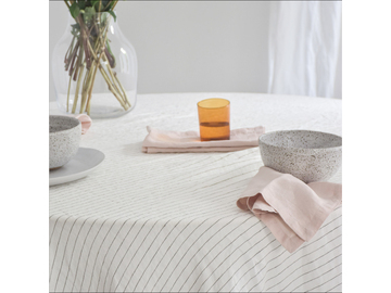 French Linen Table Cloth in Olive Stripe