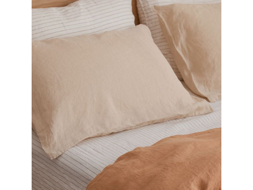 French linen Fitted Sheet in Cocoa Stripe