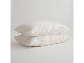 KING SIZE 100% Pure Linen Cocoa Stripe Pillowcase Set (2)
