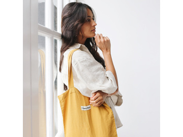 French Linen Market Bag in Mustard