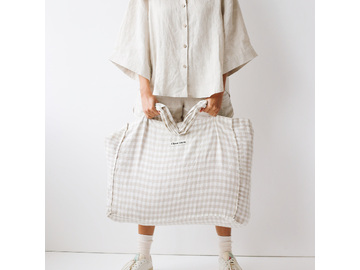 French Linen Carry All Bag in Beige Gingham