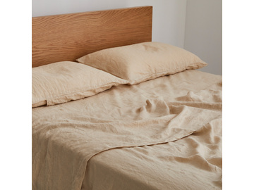 French linen Flat Sheet in Crème