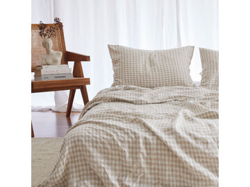 100% pure French linen Duvet Cover in Beige Gingham